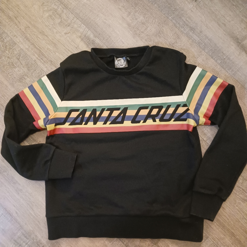 Santa Cruz Skateboards Women's Black Crewneck sweatshirt with Multicolor Stripes